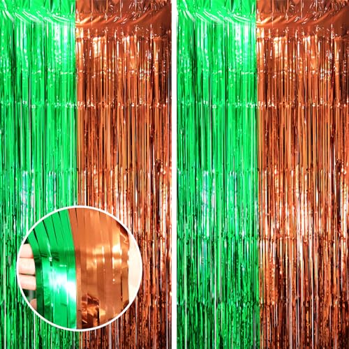 Image of Voircoloria 2 Pack Football Party Decorations, Green and Brown Foil Fringe Backdrop Curtains, Tinsel Streamers, Door Shimmer for Super Bowl or Birthday Party