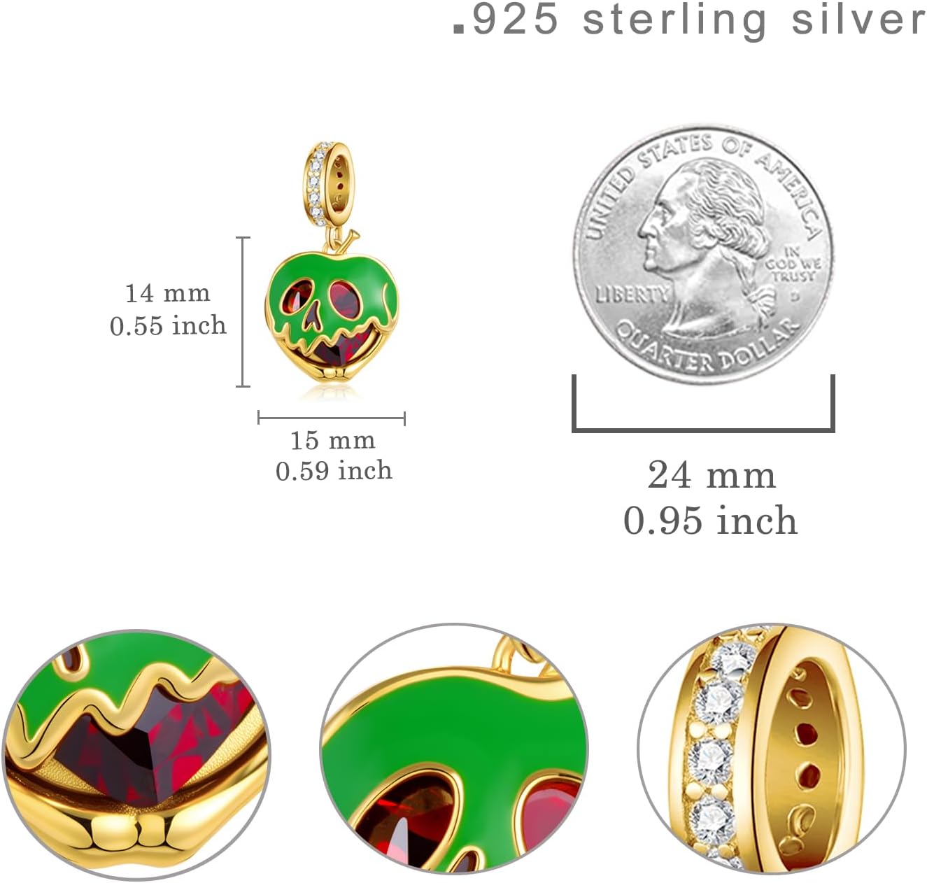 Poison Apple Charm 925 Sterling Silver Evil Queen Apple Skull Face Jewelry Gift Cosplay for Evil Queen Accessories for Women - Image 6