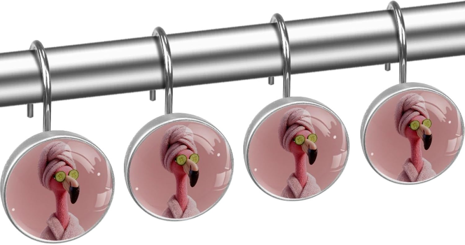 Shower Flamingo Shower Curtain Hooks, Home Decorative Shower Curtain Rings for Bathroom, Rust Proof Metal Shower Curtain Hangers for Shower Curtain Rod, 12Pcs