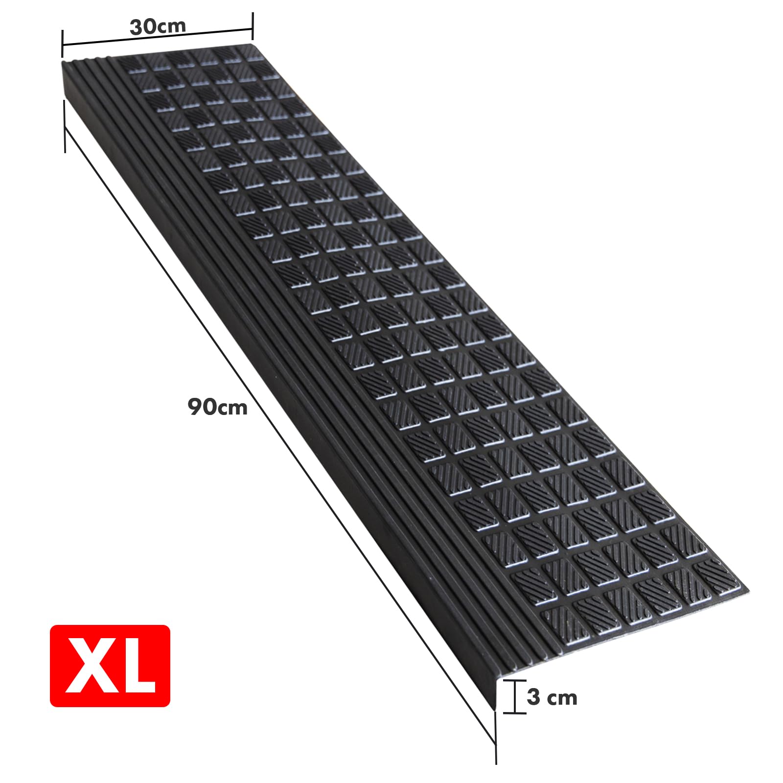 KARAT Gumowa mata na schody – 30 x 90 cm – odporna na warunki atmosferyczne i antypoślizgowa, do użytku na zewnątrz – nakładka na schody – mata antypoślizgowa Diamond