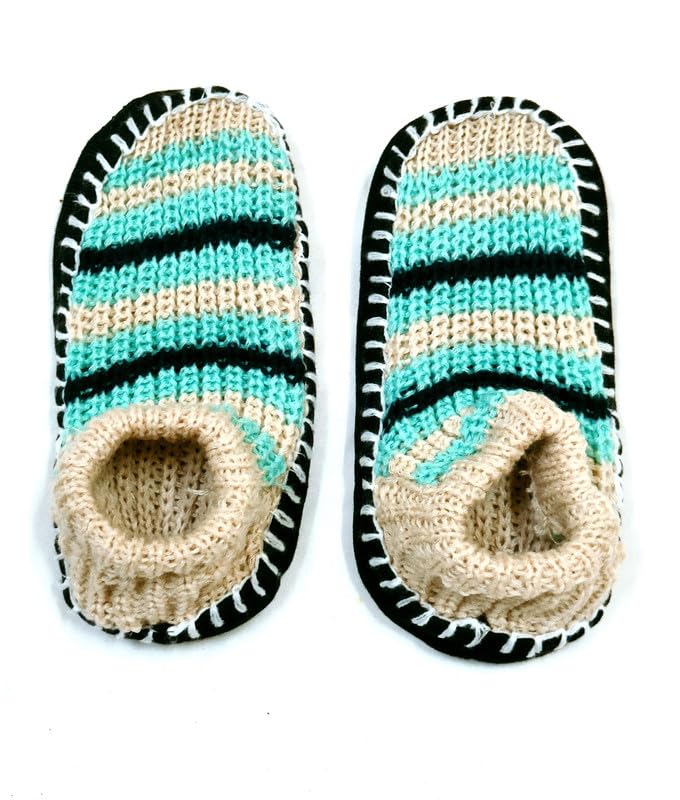 Yanwenx Warm Winter Slipper Socks for Girls Boys Warm Knitted Booties Slipper Socks Warm Socks - Soft Rubber Sole - Pack of 1 (Fits Size 7 to 15 Year) Blue