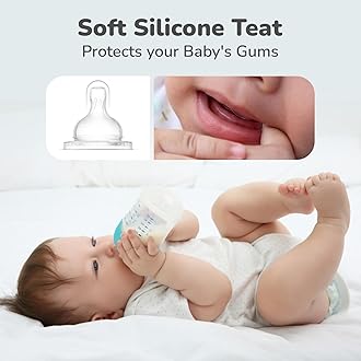 R for Rabbit First Feed Baby Glass Feeding Bottle 120ml with Anti-Colic Wide Neck, BPA Free Soft Silicone Nipple, Milk Feeder for New Born/Infants/Toddler Kids of 6+ Months (Sea Green)