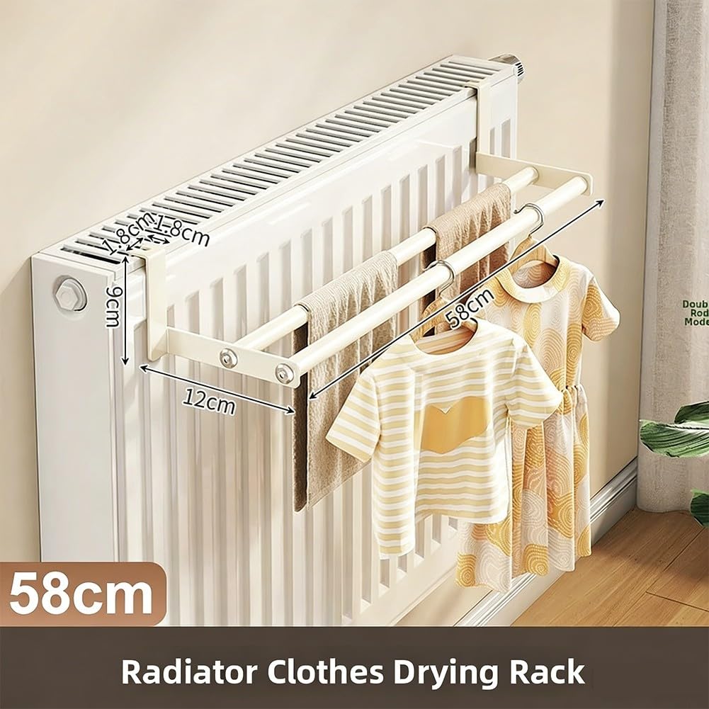Heizkörper-Kleiderständer, Heizkörper-Wäscheständer, faltbarer Hängeregal, ohne Bohren, platzsparender Trockner für Kleidung, Schuhe, Socken, Aufbewahrung zu Hause (B-58 cm)