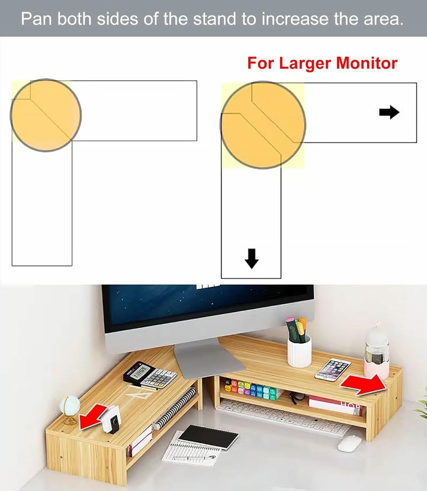 Supporti per Laptop, Supporto per Monitor angolare da scrivania, Supporto per Laptop in Legno con Contenitore, ripiano Multiuso per Computer e Stampante.