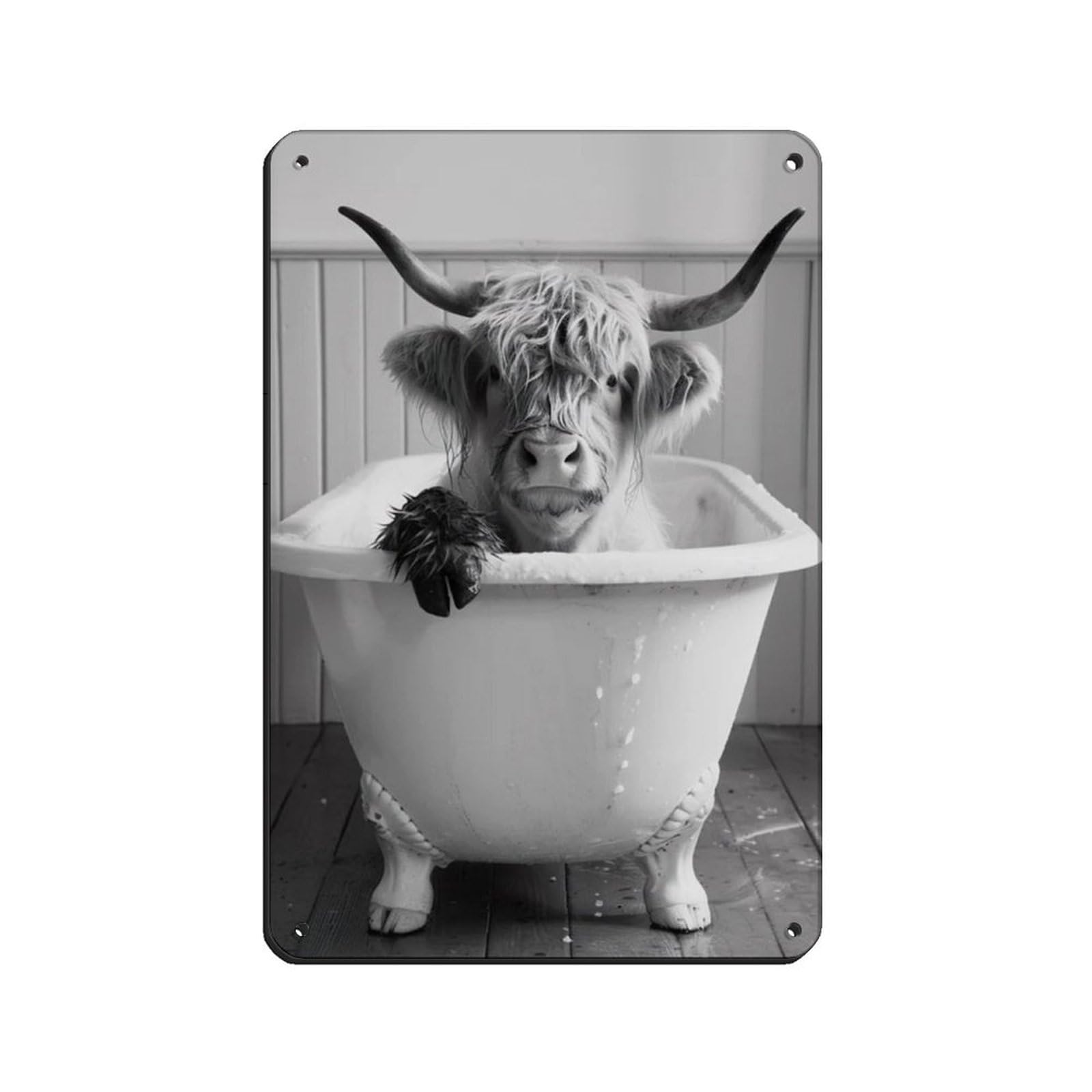 Lxwnze 20L X 30W Cm Highland Cow In The Bathtub, Funny Animal Poster Tin Sign Vintage Metal Pub Club Cafe Bar Home Wall Art Decoration Poster Retro 8X12inch(20X30cm)