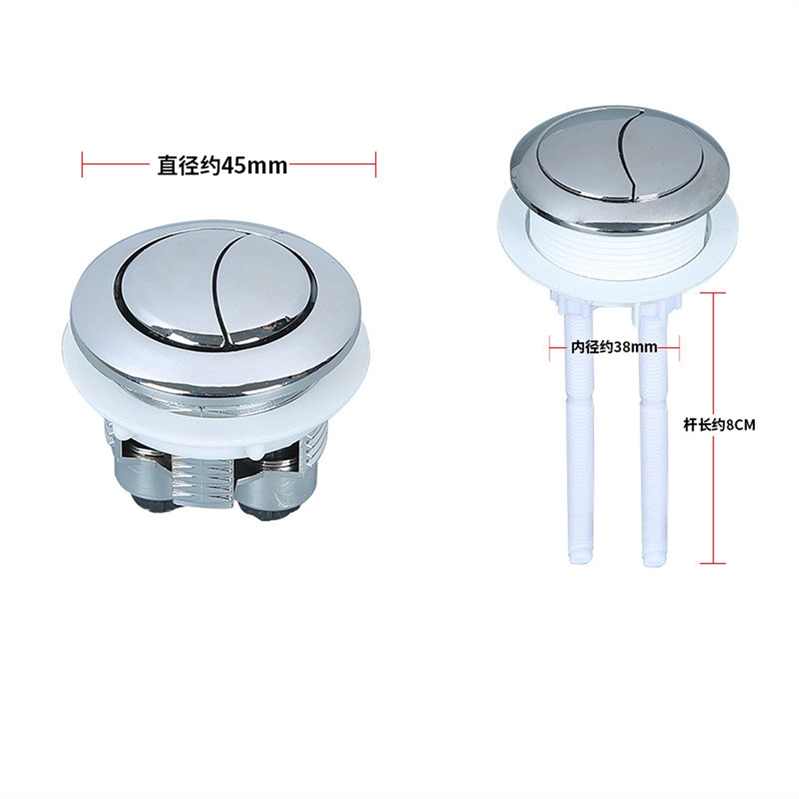 Pulsante di Scarico del WC, Pulsante WC Rotondo Serbatoio 'Acqua WC Pulsante a Doppio Scarico Diametro Installazione 38 mm Diametro Superiore 45 mm, Pulsante Serbatoio WC