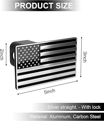 Miniatura 2 de 2 tapones antipolvo para gancho de remolque de automóvil con bandera estadounidense, bloqueo antirrobo de metal pesado de 2 pulgadas con 2 llaves,