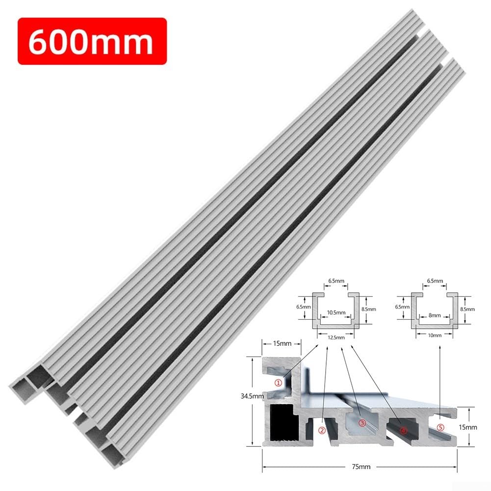 T-Nut-Gehrungsschiene Aluminium 75 Typ Stützschiene für Gleithalterung Verwendung mit Oberfräse Tischsäge CNC (600 mm)