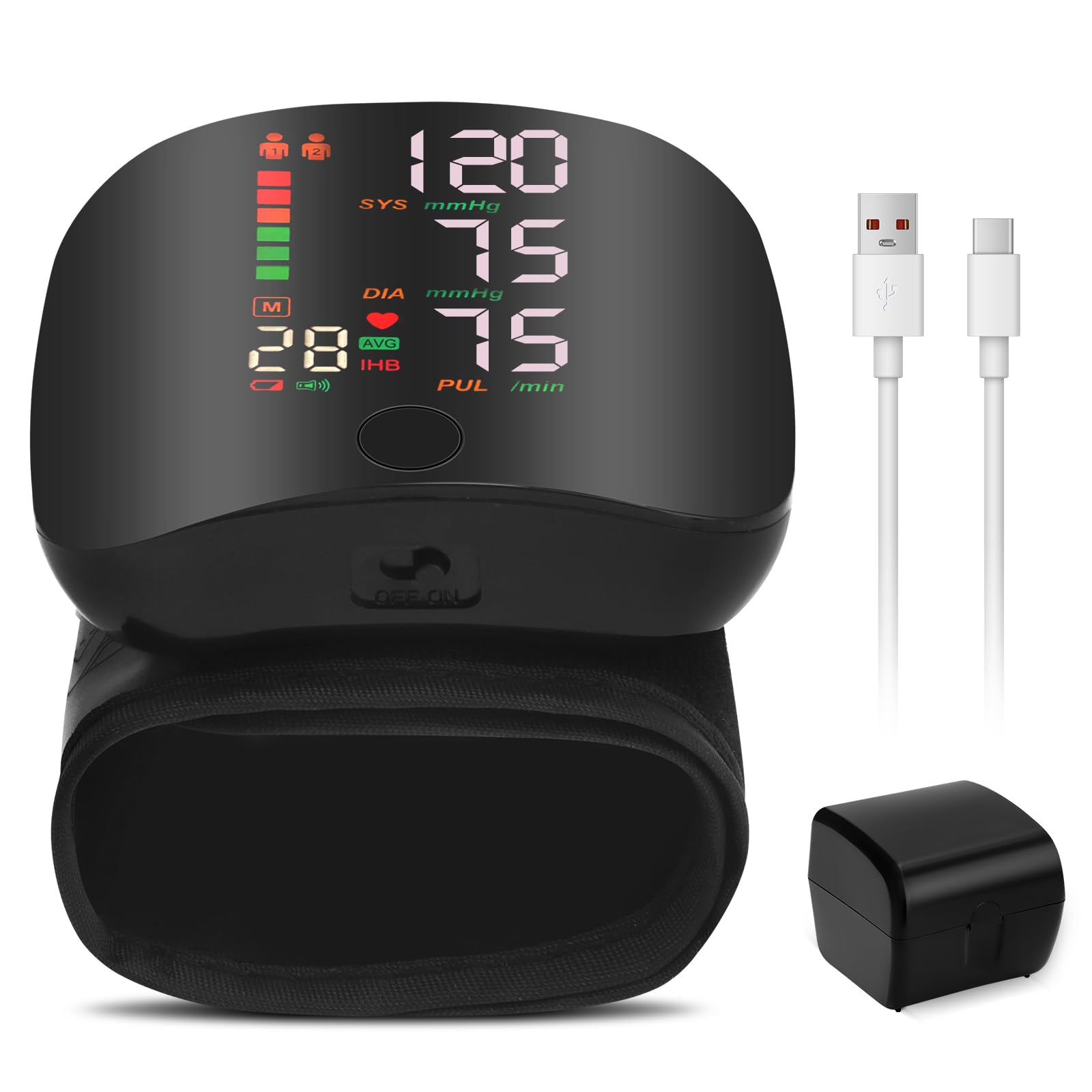 Automatic Wrist Blood Pressure Monitor with Digital LCD Screen, Adjustable Cuff (13-19 cm), USB-C Charging & 99 x 2 Memory, BP Monitoring for On the Go, English Shows Only-image-18