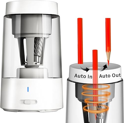 ZMOL Sacapuntas eléctrico, sacapuntas automático y manual de alta velocidad para niños, escuelas en casa (totalmente automático blanco)