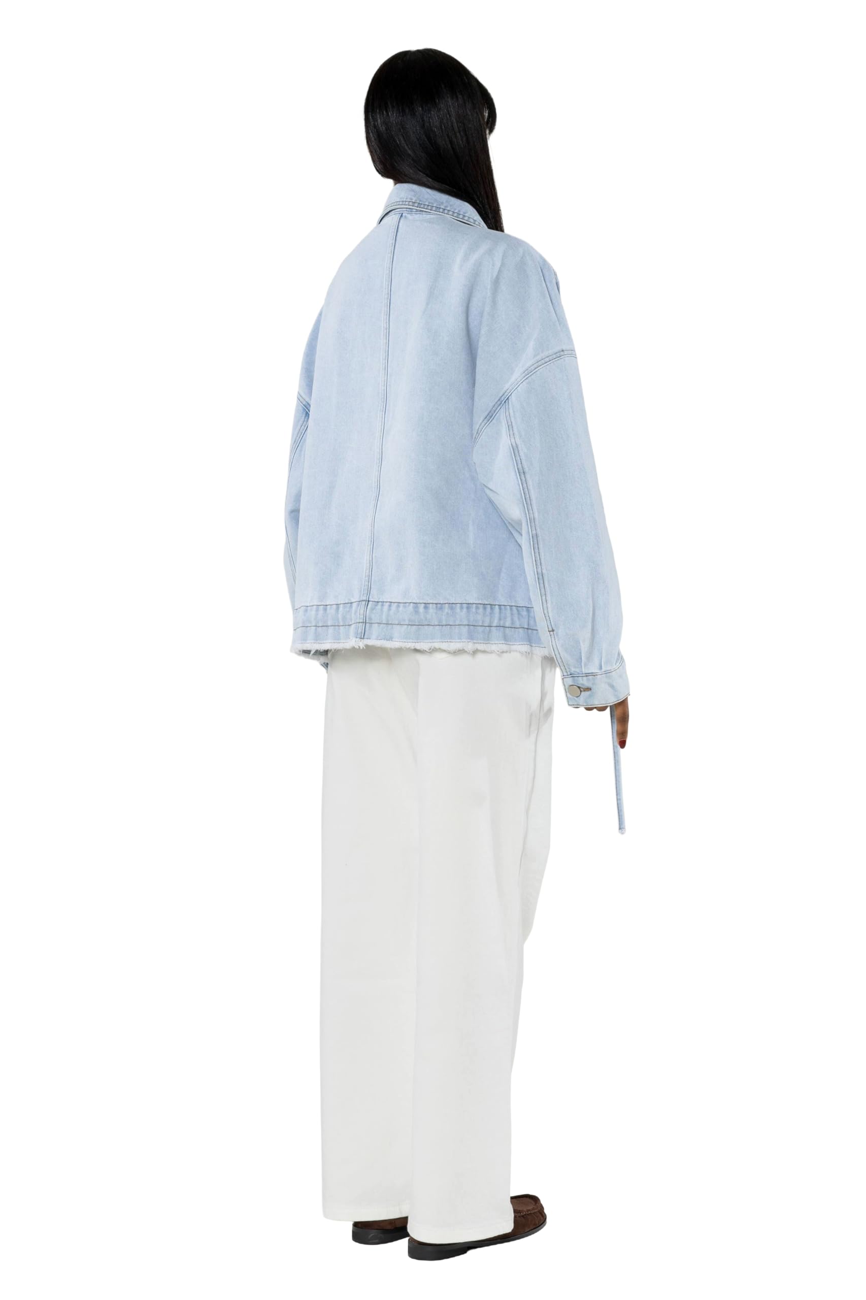 Nina Carter Chaqueta vaquera de gran tamaño para mujer, chaqueta vaquera suelta con botones y bolsillo grande, chaqueta informal de entretiempo para primavera y otoño
