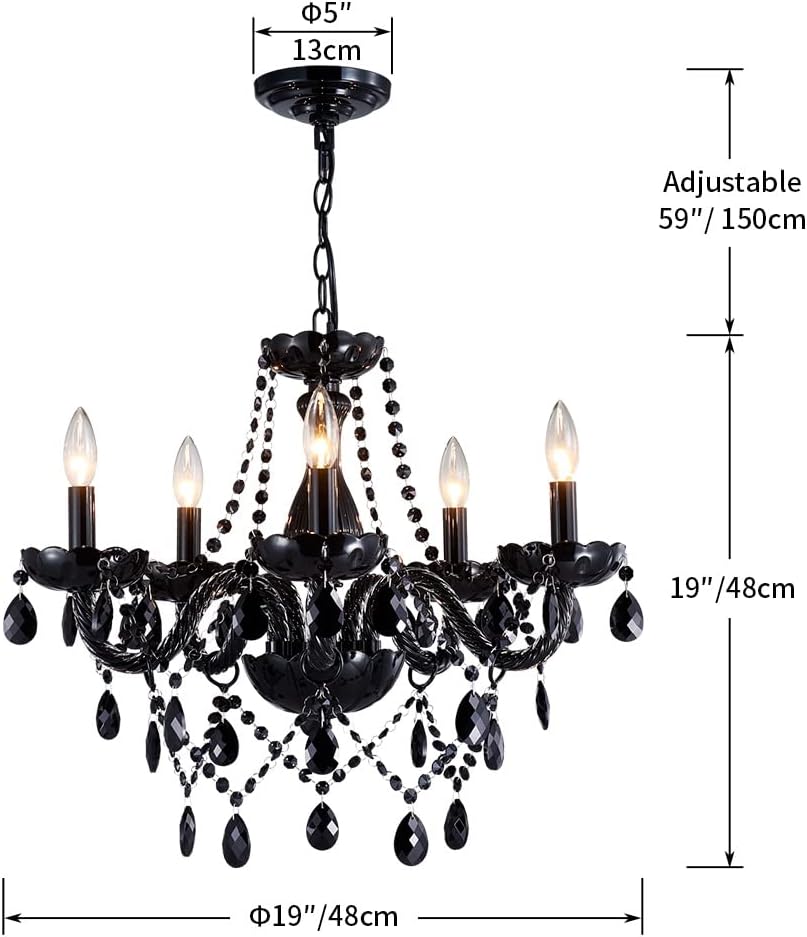 Saint Mossi Modern K9 Crystal Chandelier,Black Chandelier with 5 Lights E12 Base, Modern Pendant Ceiling Lighting Fixture for Dining Room,Bedroom,Living Room, D19 x H19 with Max 59" Adjustable Chain Black 5-Light
