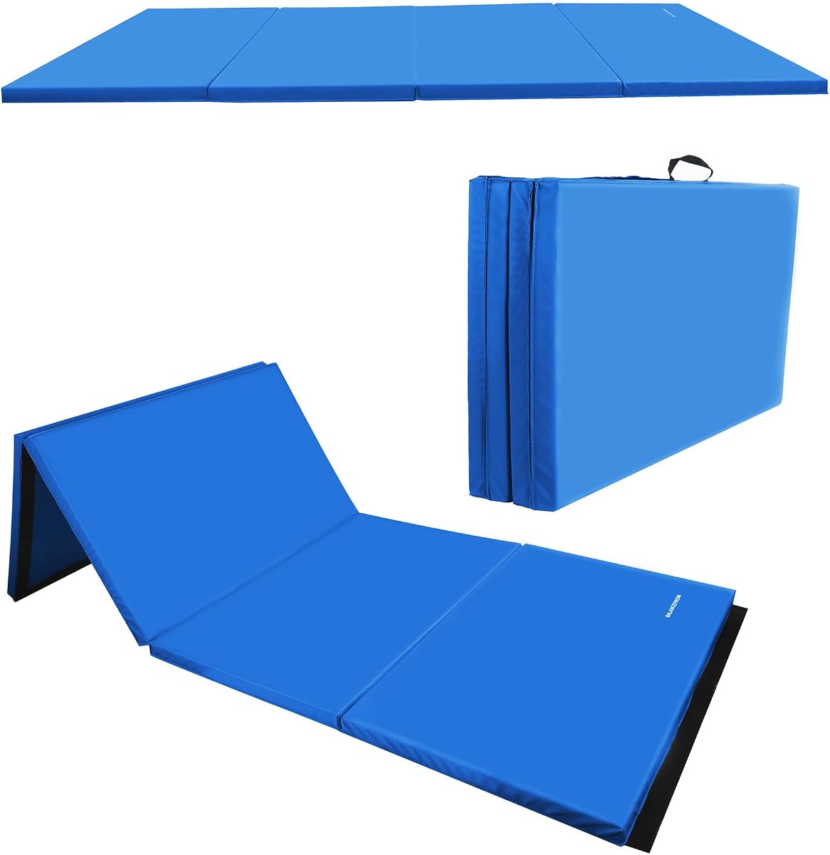 BalanceFrom Esterilla de gimnasia plegable de 4 paneles de 6 x 4 pies – Almohadilla de 2 pulgadas de grosor con superficie de vinilo y asas de transporte para gimnasia, yoga, pilates, entrenamientos en casa y artes marciales