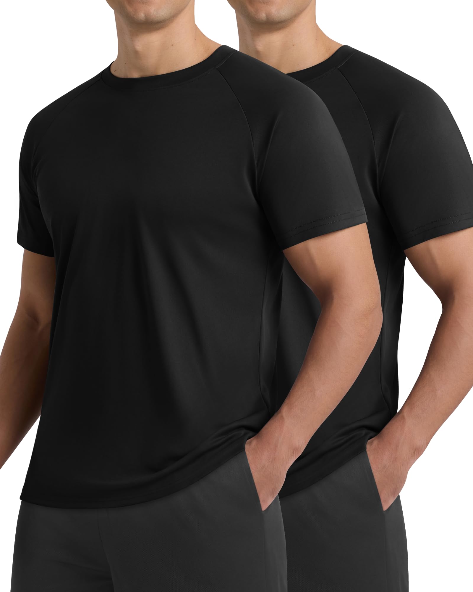 2 Pack Workout Shirts for Men - Black Casual Quick Dry Moisture Wicking Mens T-Shirts for Gym Running