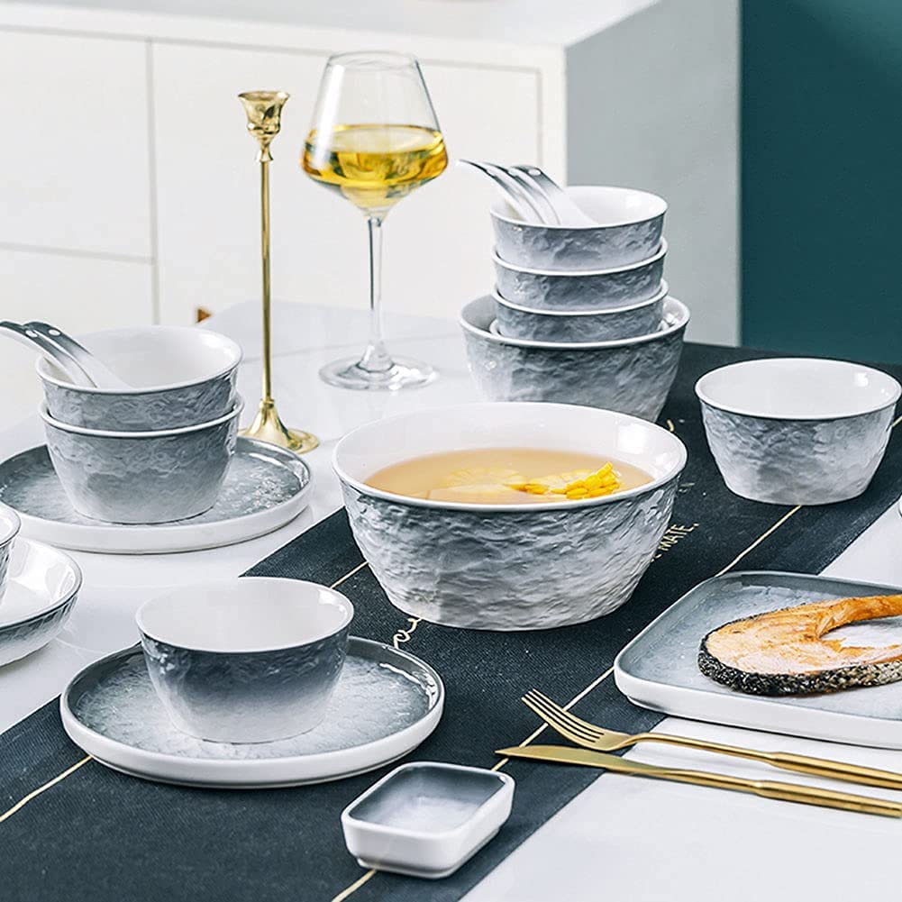 Conjunto de Platos de Estilo de gradiente Moderno, Servicio de cerámica, Placa de Postre de Catering y Cuenco expandible, Diaria, Cena Especial, Desayuno, Placa Exterior