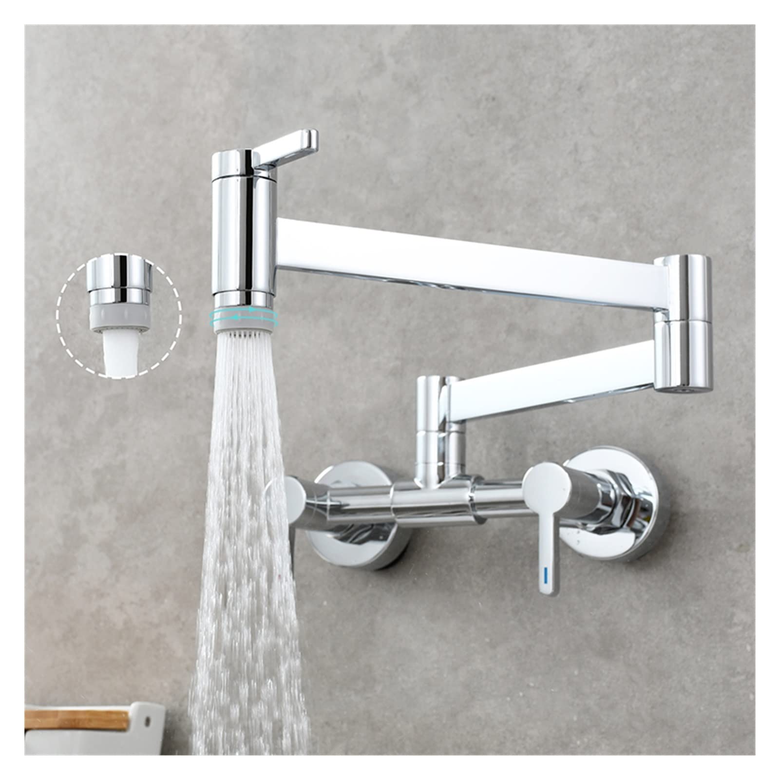 Robinet de cuisine en laiton double articulation mitigeur mural eau chaude froide chrome