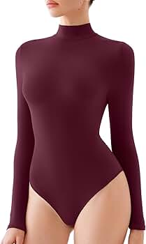 Amazon.com: REORIA Women's Long Sleeve Bodysuits Mock