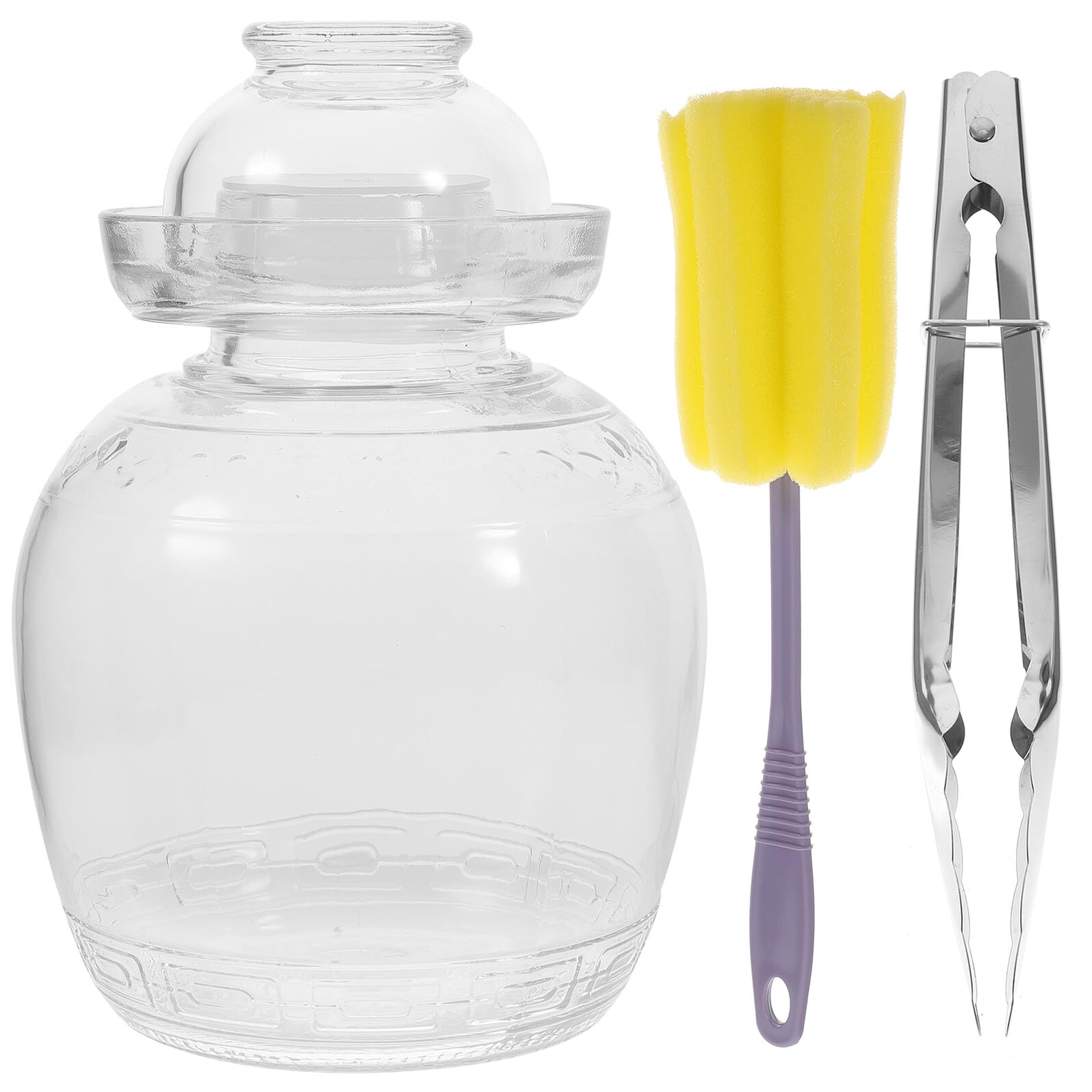 Uonlytech Barattolo per Fermentazione Alimentare in Vetro Spesso con Coperchio Sigillante Vaso per Sottaceti e Verdure Design Inciso Trasparente Capacità Uso Domestico e Conservazione