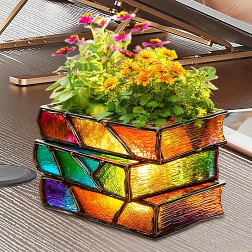 Macetas apilables coloridas con diseño de libro para decorar tu mesa 4