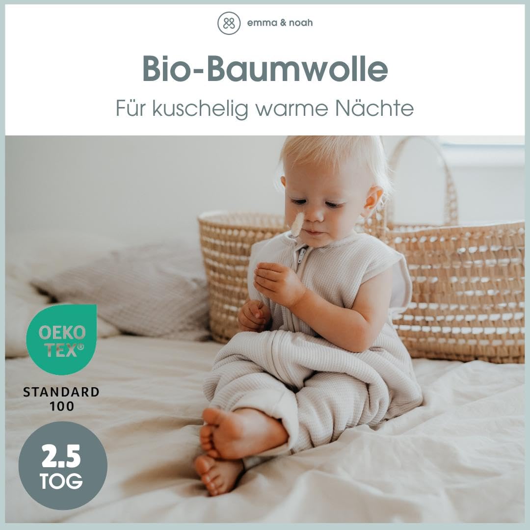 emma & noah Baby Schlafsack mit umschlagbaren Füßen 2.5 TOG, Strampelsack für den Herbst und Winter, Bio-Baumwolle, OEKO-TEX Zertifiziert, Ideal für aktive Kinder