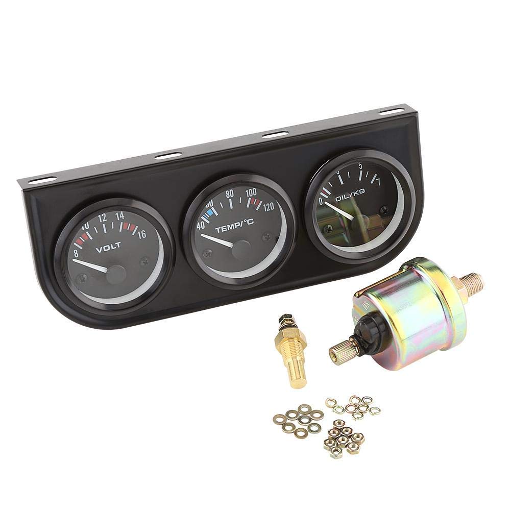 Yctze Jauges Triple universelles 52mm, voltmètre 3 en 1 + jauge de température d'eau + compteur de pression d'huile avec capteur compteur fonctionnel de camion de voiture oil pressure gauge oil pressu