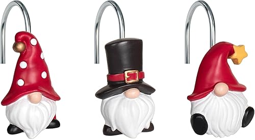 Sunlit Ganchos de cortina de ducha de Navidad, anillos de cortina de ducha de gnomo, decoración navideña de resina pintada a mano, decoración de