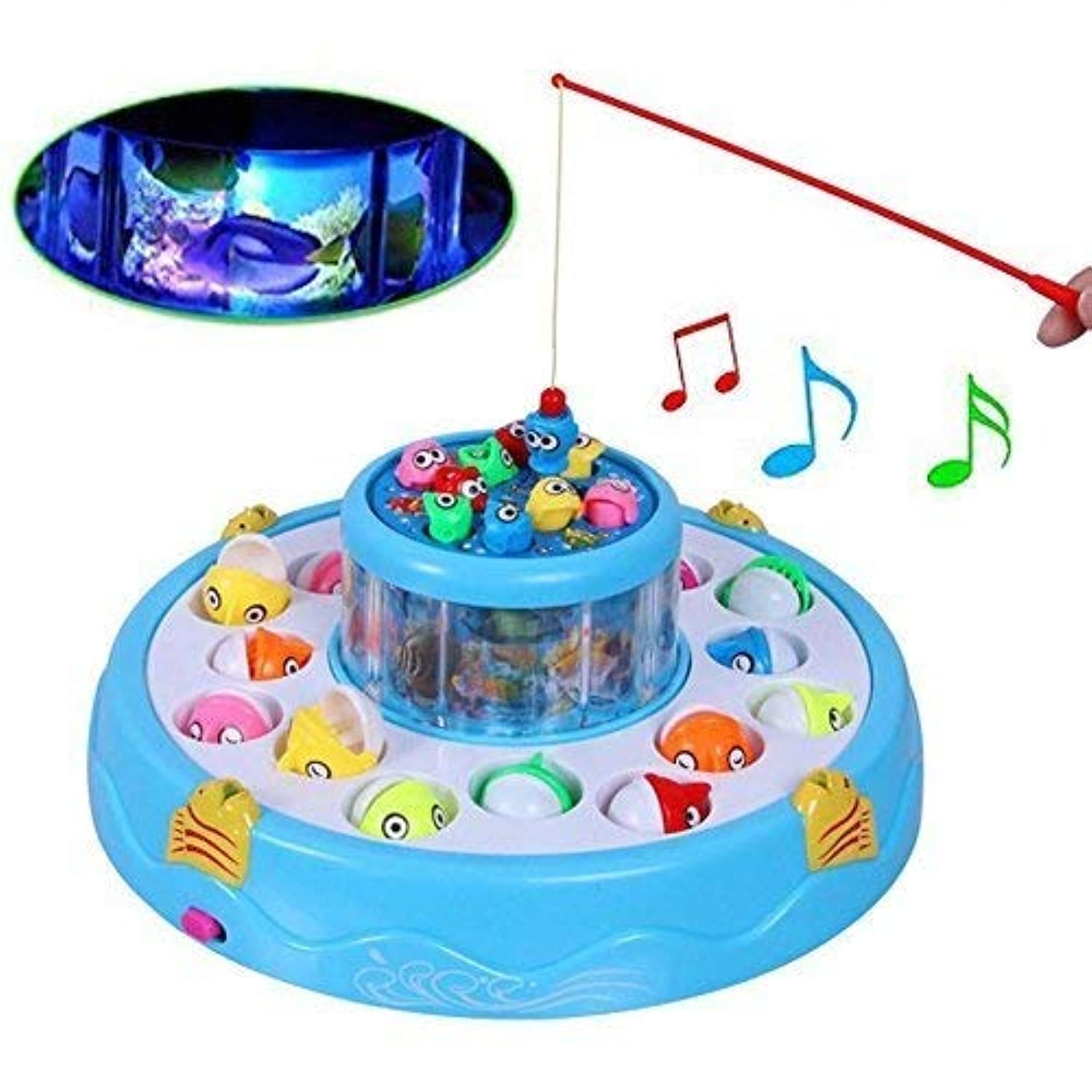 mqfit fishing fish catching game with 26 pcs of fish, 2 rotary fishing pond & 4 pods includes music and lights function (Multi color) (B08JJ49WK5) Amazon Price History, Amazon Price Tracker