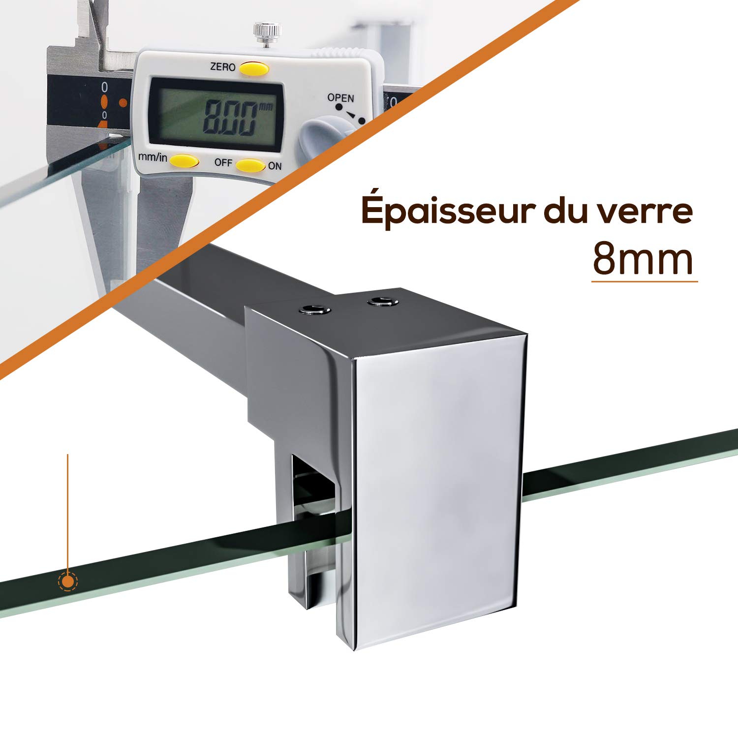 SIRHONA Porte de Douche Coulissante 90x200 cm, Verre Trempé 8mm Transparent, Isolation Thermique, Étanche, Barre en Acier Inoxydable, Montage Murale Réglable -15mm, Design Moderne pour Salle de Bain