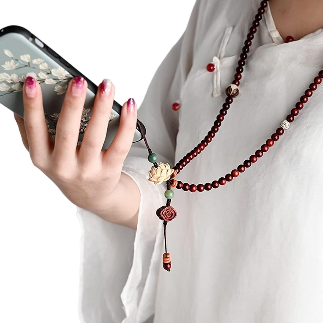 Pasek na nadgarstek do telefonu, pasek na smycz do telefonu, pasek na smycz do telefonu komórkowego Koraliki z naturalnego drewna 6 mm, pasek na nadgarstek do etui na telefon z koralikami, akcesoria d