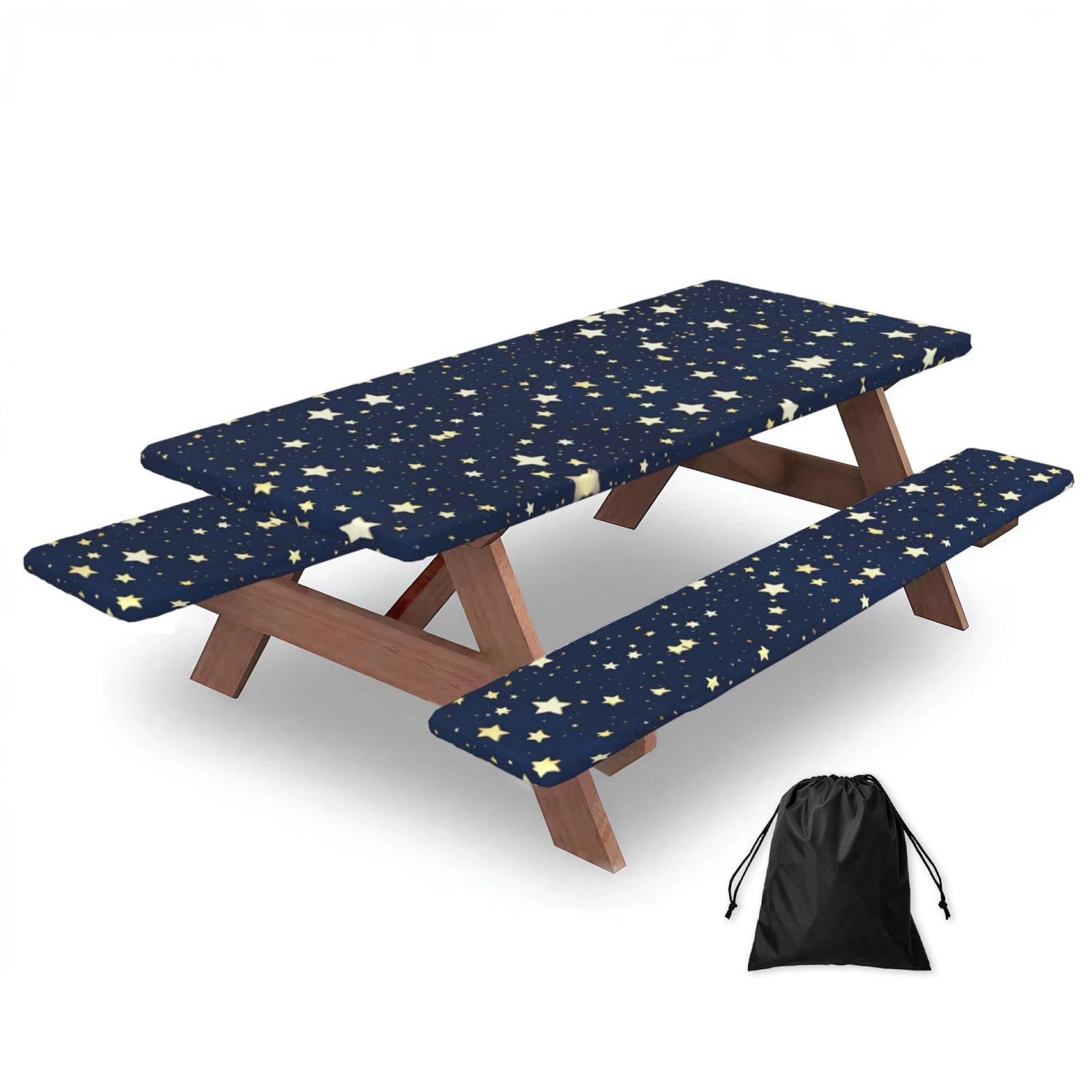 Zyjhyy Black Navy Blue Sky And Star Print 3 Pack Wipeable Picnic Bench Cover And Table Cover Lightweight Table Cloth For Camping Outdoor