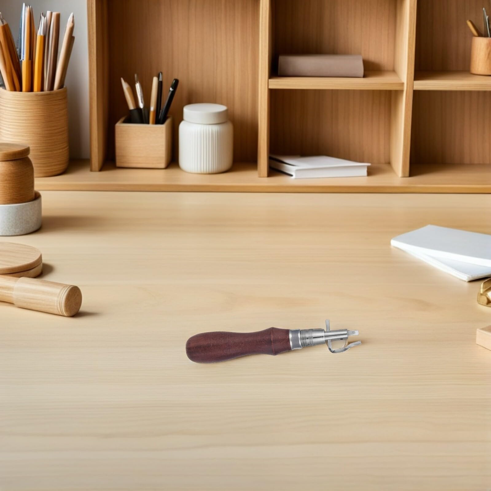 STOBOK Kit per Lavorazione della Pelle Strumenti di Avviamento per Cucire Pelle e Patchwork Attrezzi in Lega e Legno per Progetti Fai da Te