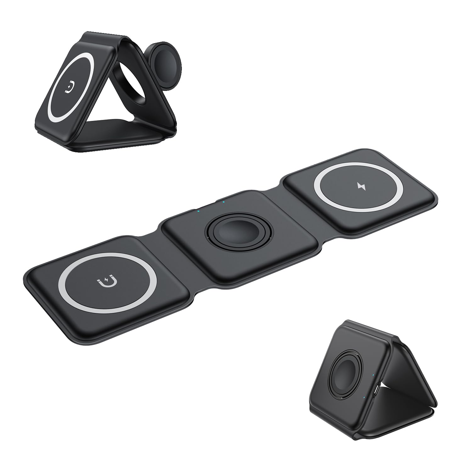 LEVADA PLUS Wireless Charger 3 in 1 â€“ Magnetic and Foldable Wireless Charging Stand - 15W â€“ Compatible with iPhones and Android Phones - for iPhone 14/13/12/11/8/Pro/Max and Samsung (Black)