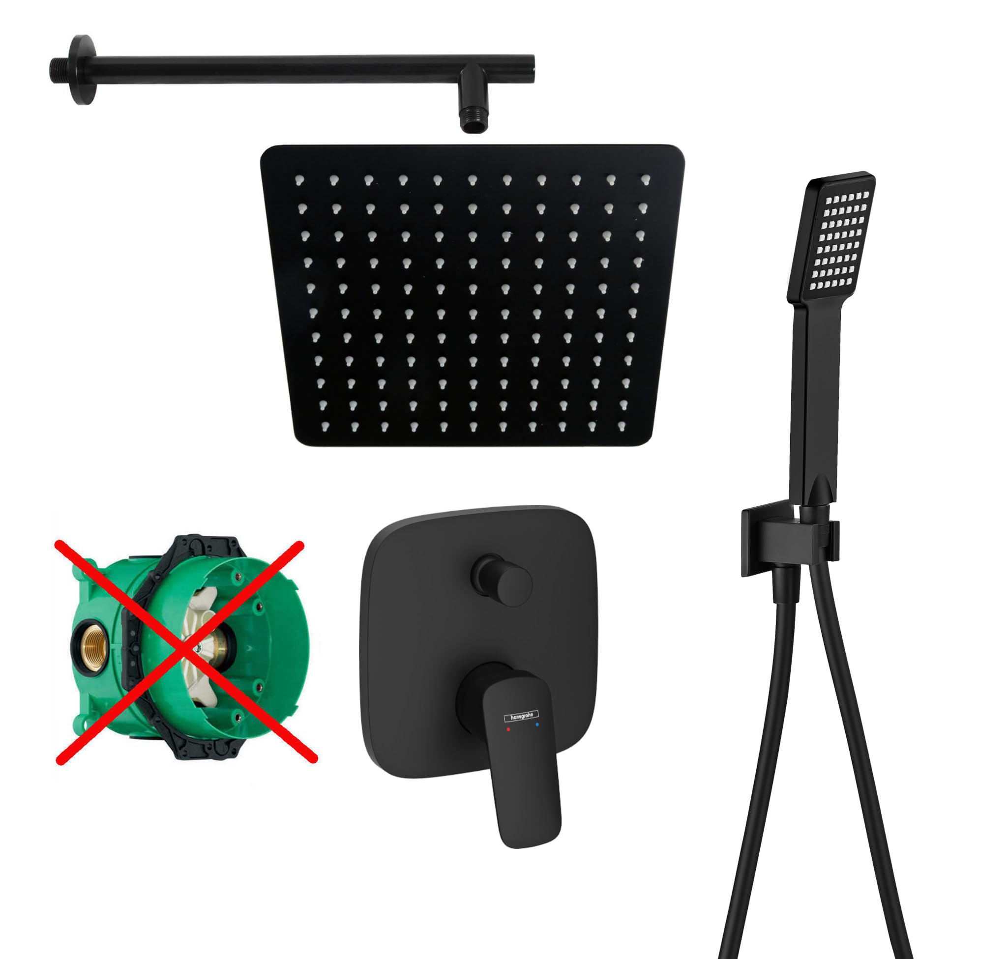 vanvilla Duschsystem Unterputz mit Duscharmatur Hansgrohe schwarz HGS51ob