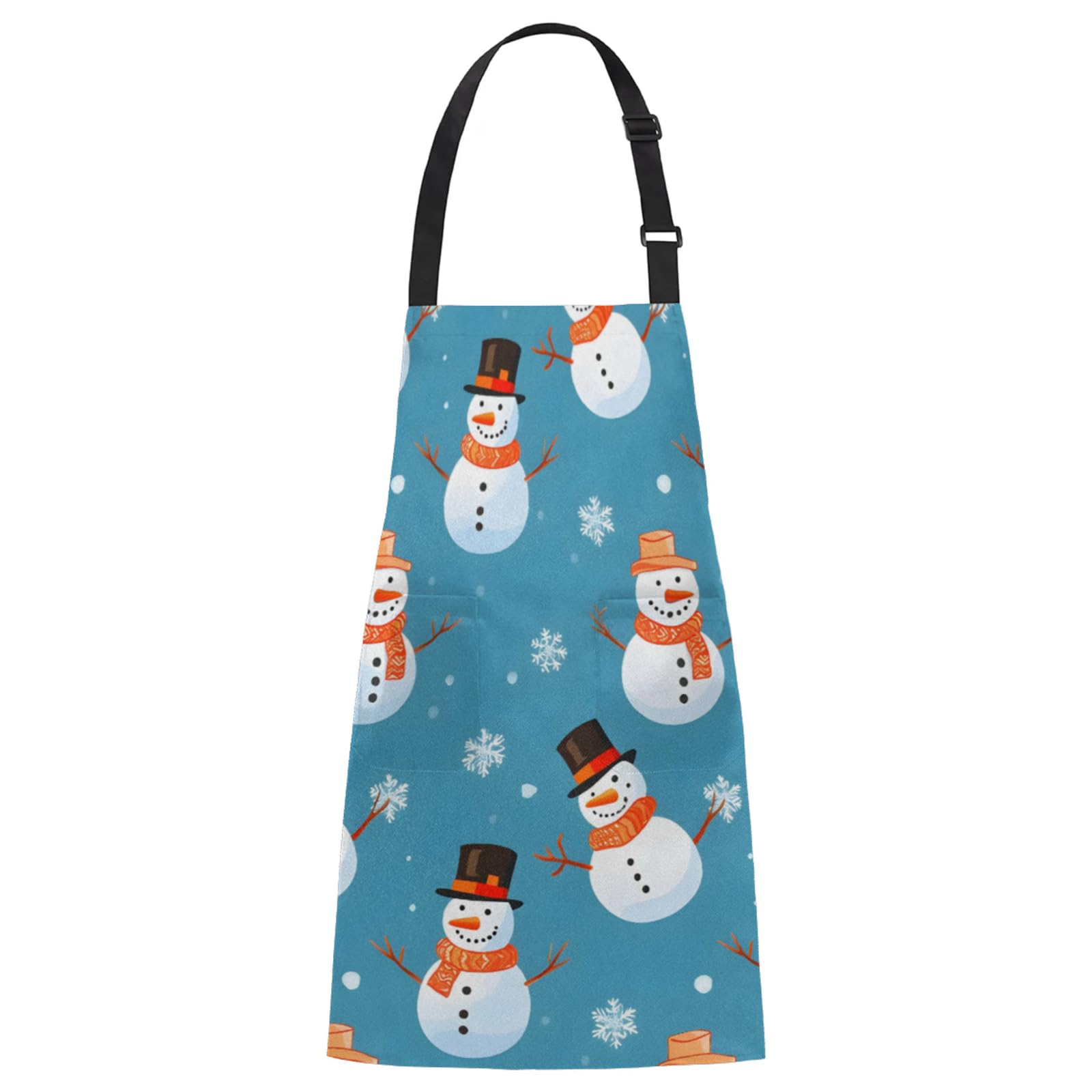 Aglebo Snowman Snowflake Chef Apron with Pockets Adjustable Shoulder Strap Waterproof Cooking Apron for Kitchen Baking Gardening Pottery Painting