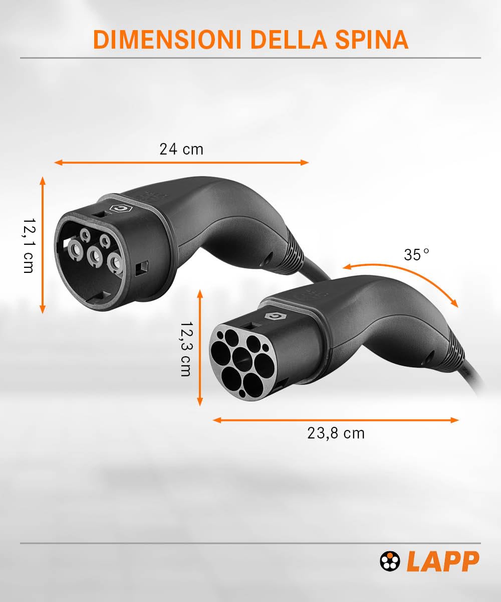 Lapp Mobility Helix - Cavo di Ricarica Tipo 2, 7,4 kW, autoavvolgente, 32 A, 1 Fase, per Auto elettrica, modalità 3/5 m