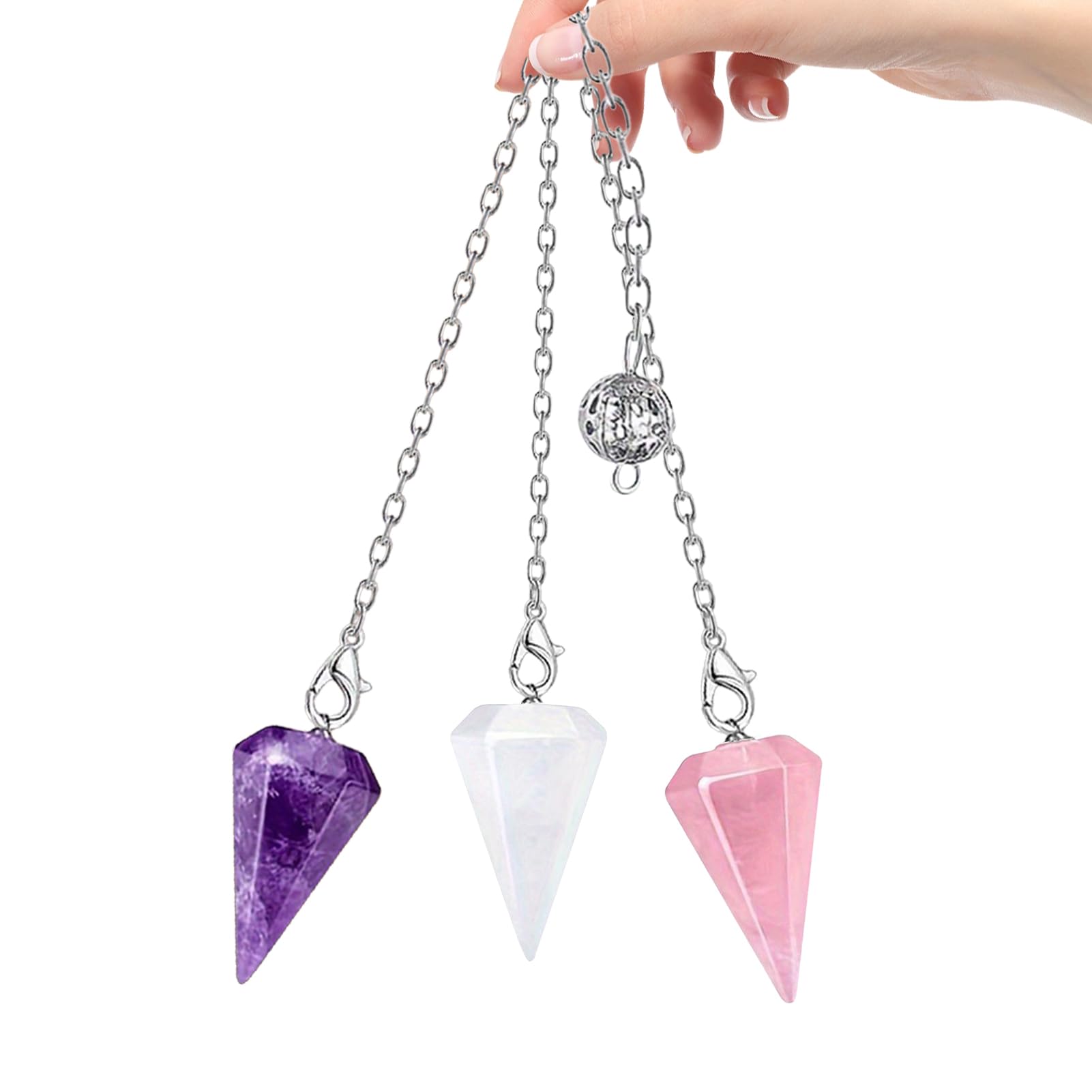 3 Pcs Pendulum Crystal, Natural Amethyst Crystal Pendulums for Dowsing Spiritual Hexagonal Pointed for Healing Dowsing Scrying Meditation Divination