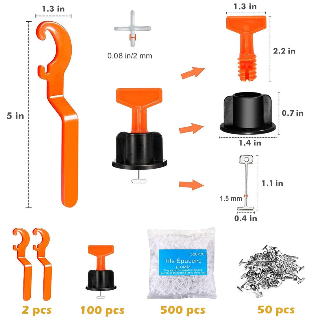 Goysen Tile Leveling System 100pcs Tile Leveler Spacers with 2 Special Wrench - Image 2