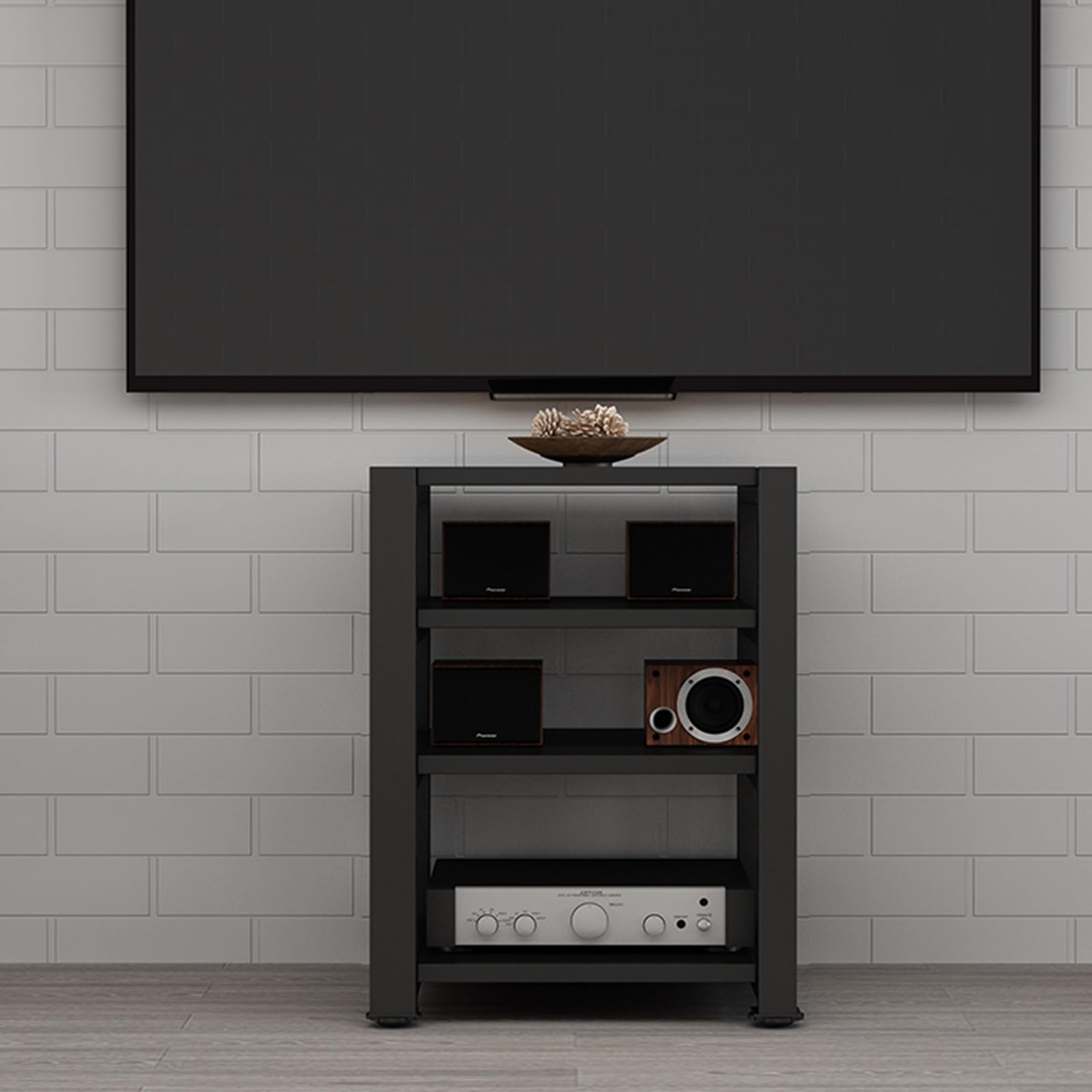 Drewniane półki do przechowywania w stylu vintage, szafka na płyty winylowe, nowoczesna jednostka AV do salonów, sal konferencyjnych i studiów, czarna, 60 x 52 x 72 cm, stylowe i funkcjonalne meble