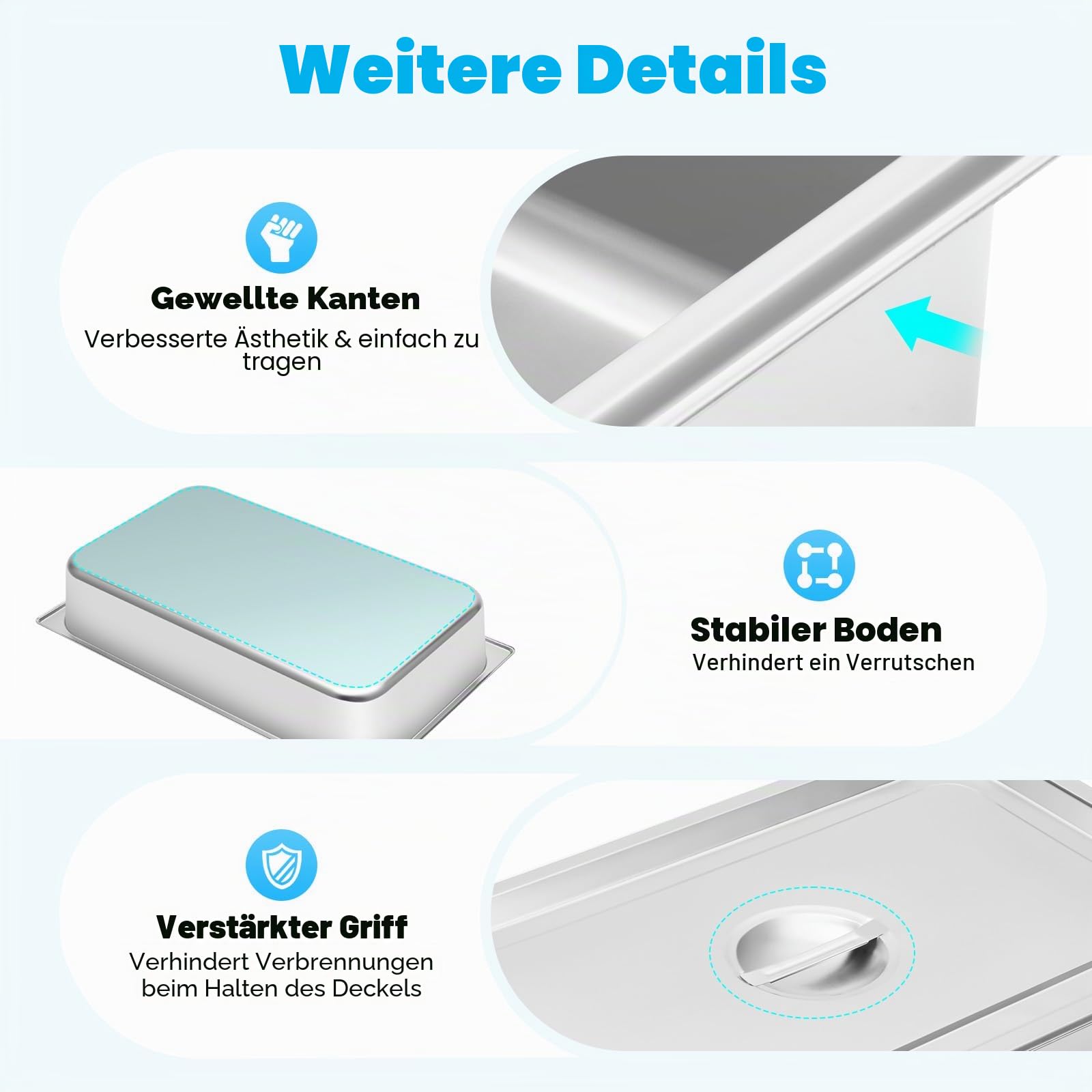 4 Stück Deep Gastronormbehälter Edelstahl Lebensmittelschalen,Behälter Wärmebehälter Chafing Dish Wärmeerhaltung Platzteller,für Hotelpfanne Buffet 20x12x4 Zoll