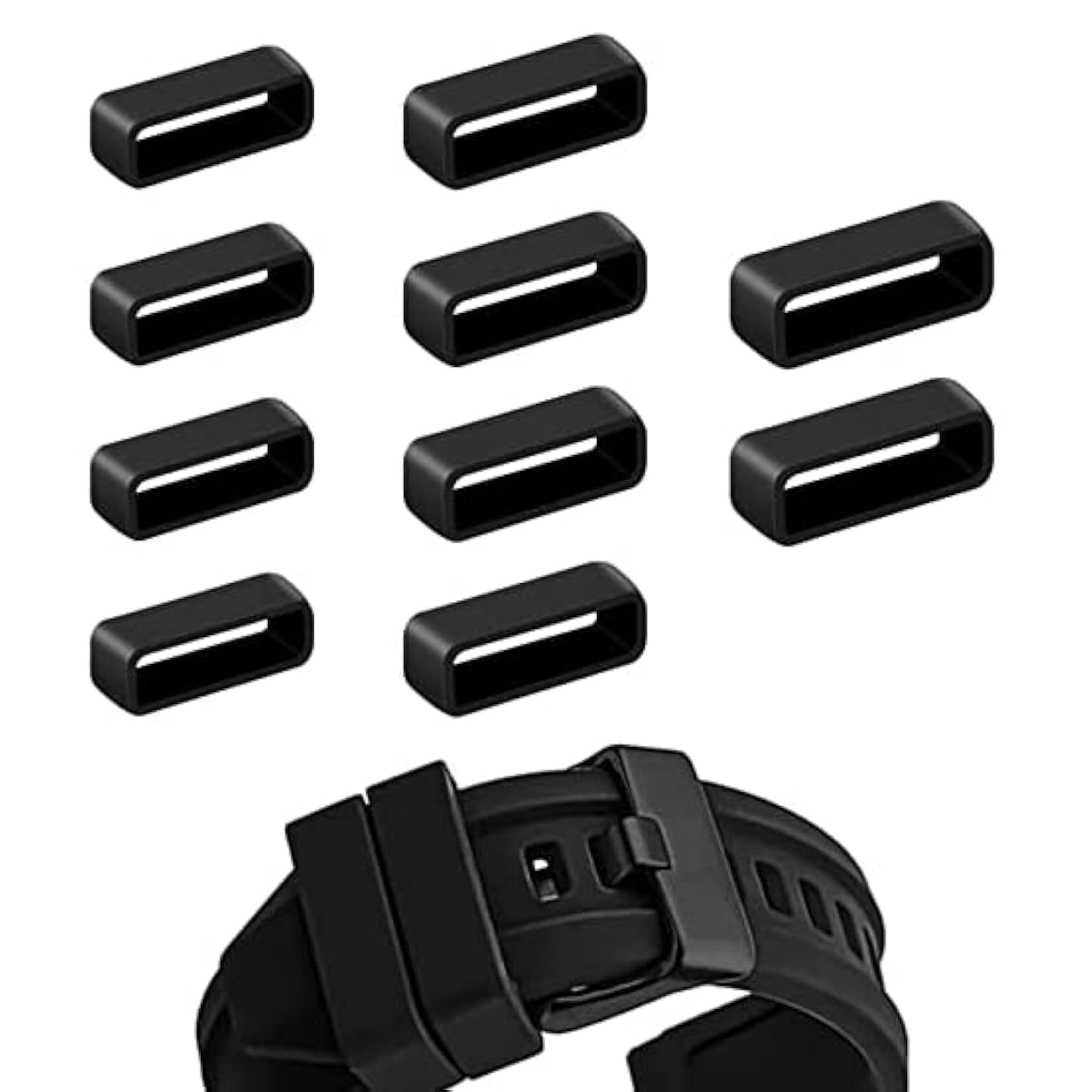 CABLEPELADO Pasador de goma para correas de reloj, Retenedor de Correa, Hebilla de Silicona, 16-24 mm, Negro, 10 unidades