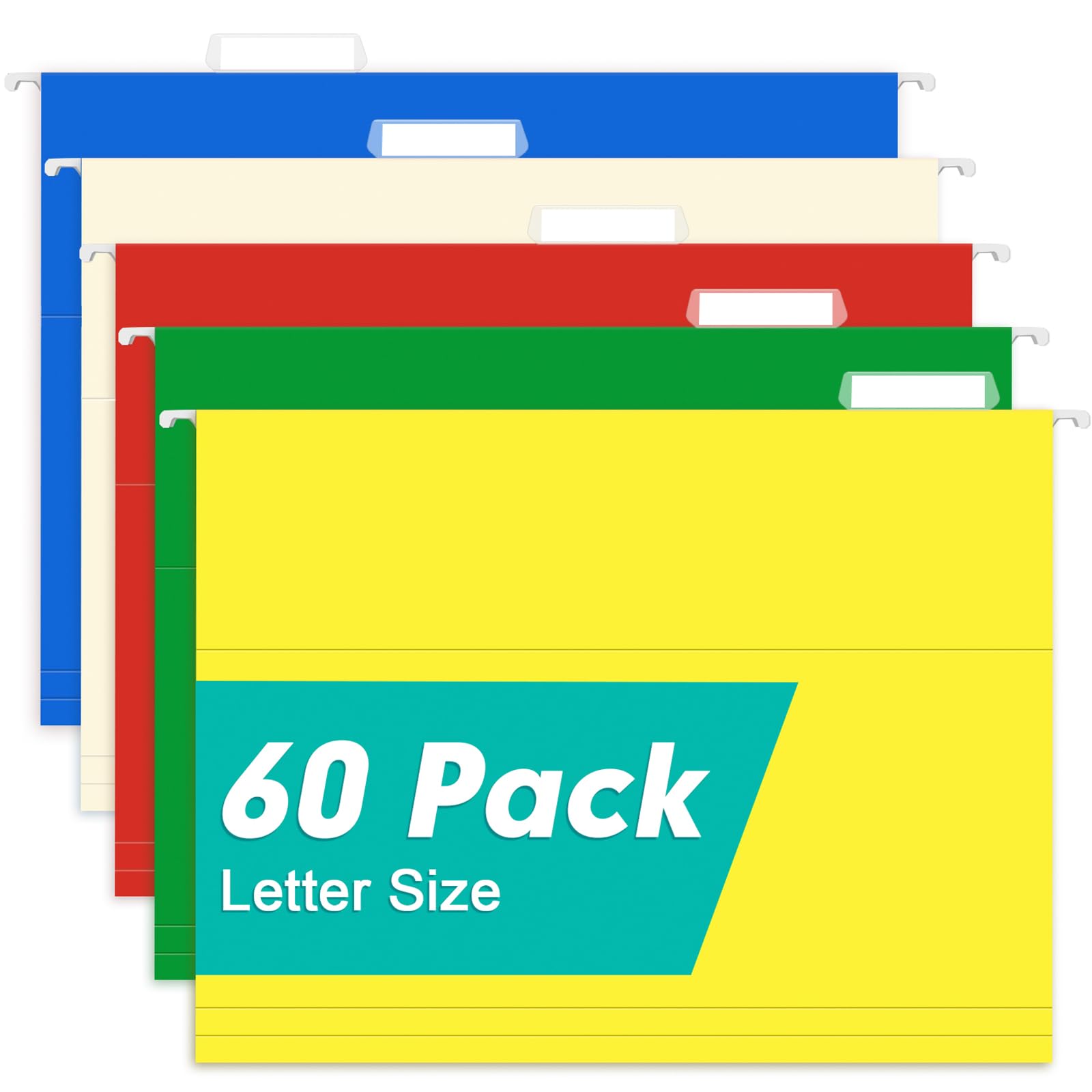 HERKKA Hanging File Folders, 60 Pack Reinforced Letter Size Hanging Folders with Heavy Duty 0 Inch Expansion, Designed for Bulky Files, Medical Charts
