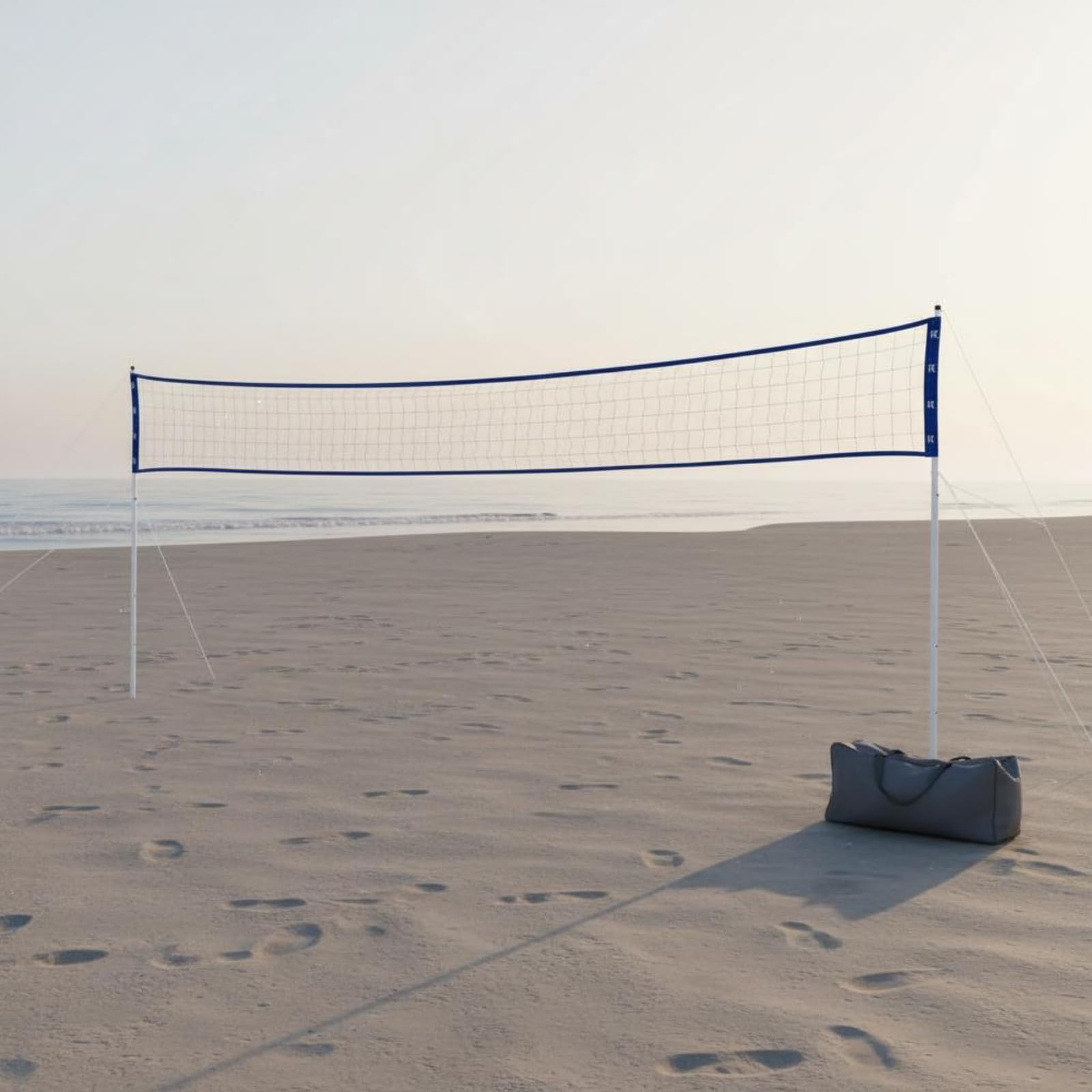 Portable Volleyball Net Filet Réglable Kit Complet avec Perches Ballon Pompe Cordages Piquets et Plaques Stable Matériaux PVC PP Adapté au Plein Air