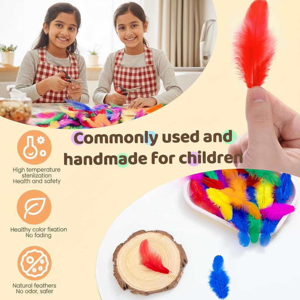 Asian Hobby Crafts Natural Dyed Feathers for DIY, Crafts Project, Dream Catcher Making, Projects Earrings Colourful for Kids | Pack of 10 Colors |250 Pieces |25 Pieces Each Color |4-5 Inch Approx. 3