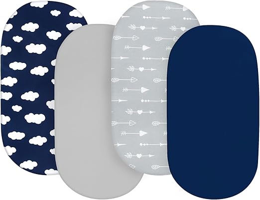 Baby Bassinet Sheets 4 Pack Compatible with 4moms MamaRoo Sleep, Regalo Baby Basics Bassinet and Chicco Close to You 3-in-1 Bedside, Ultra Soft & Skin-Friendly, Washer & Dryer