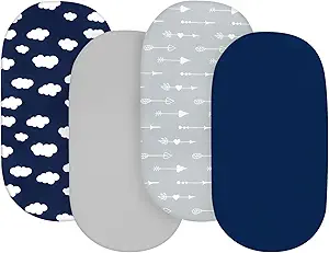 Baby Bassinet Sheets 4 Pack Compatible with 4moms MamaRoo Sleep, Regalo Baby Basics Bassinet and Chicco Close to You 3-in-1 Bedside, Ultra Soft & Skin-Friendly, Washer & Dryer