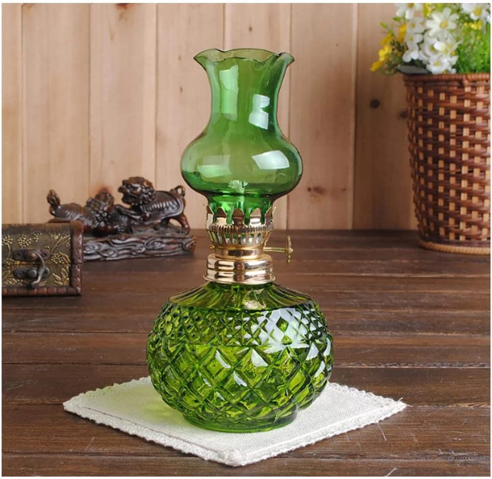 Kerosene lamp Oil Lamp,Hurricane ,Vintage Lamps Glass Kerosene Home Decor Clear Lantern(Green)
