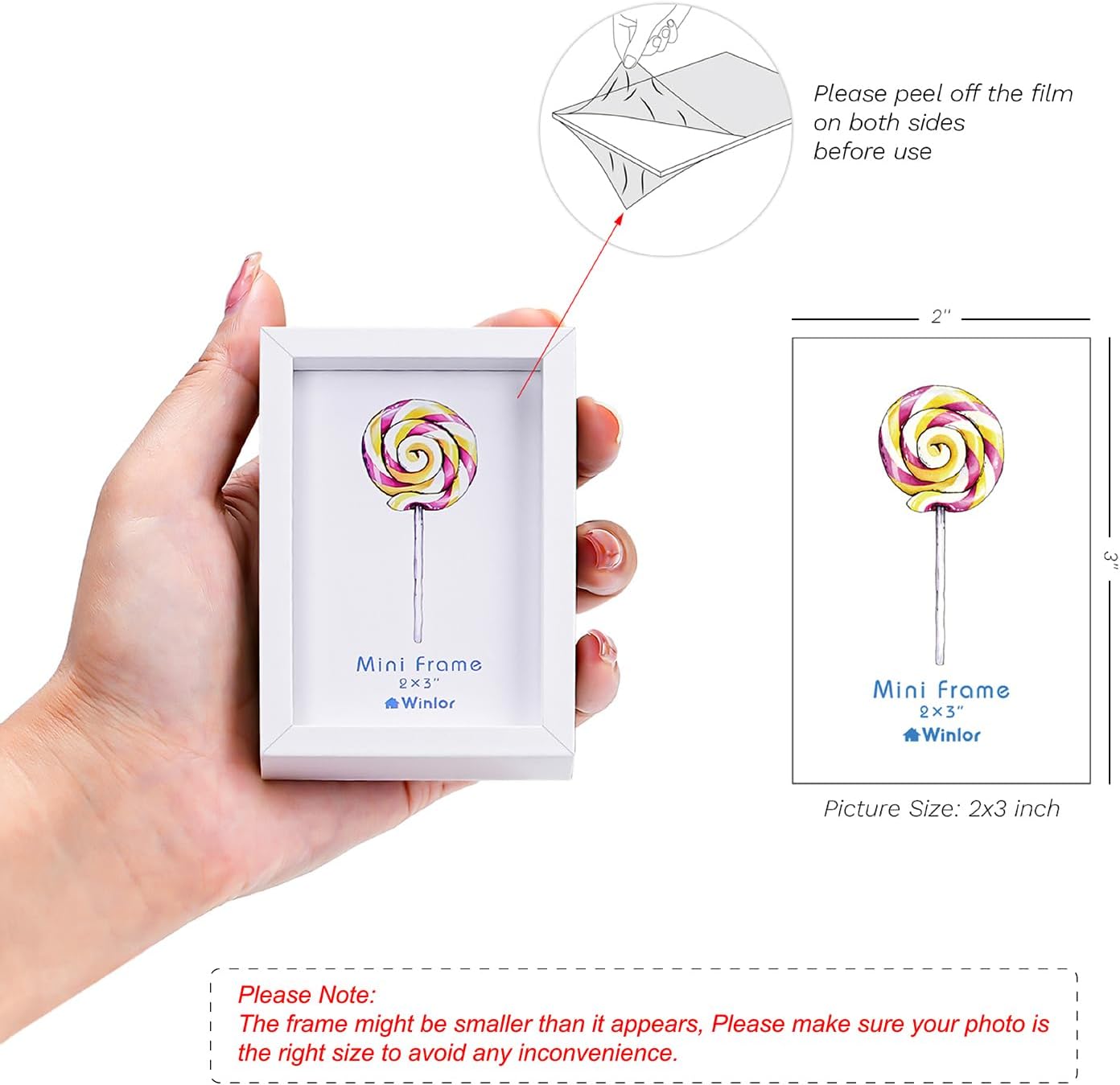 Small Picture Frames, Mini Size Baby Photo Frame, 2x3'', Set of 6, For Tabletop Home Decor, Polaroid Picture Frame with Soft Magnet, Cute Refrigerator Magnets, White