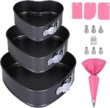 3 Pcs Heart Shaped Cake Tin with Piping Bags and Nozzles Set | 20/22/24cm Cake Tins for Baking Cheesecake Tin, Carbon Steel Baking Pan Cakes with Loose Base Easy Cleaning Food-Grade Coated