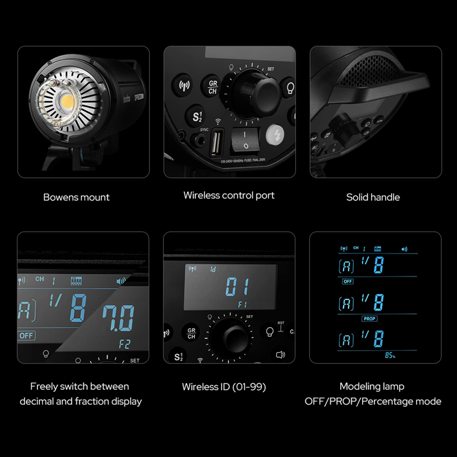Godox DP600III-V Flash studio aggiornato Potenza 600Ws GN106 5600 ± 200K wireless 2.4G integrato Flash fotografici Bowens Mount per ritratti di matrimonio Fotografia pubblicitaria di moda
