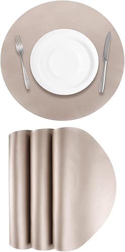 Miniatura 15 de Uxcell 4 manteles individuales de piel sintética para mesa de comedor, manteles redondos de piel sintética, resistentes al calor, impermeables, a